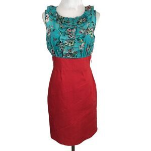 AGB Sheath Dress Knee Length Sleeveless Ruffled Boat Neck Size 8